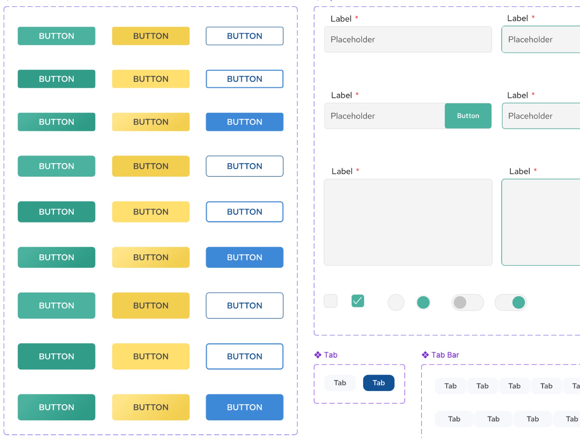 Component library with buttons, inputs and tabs