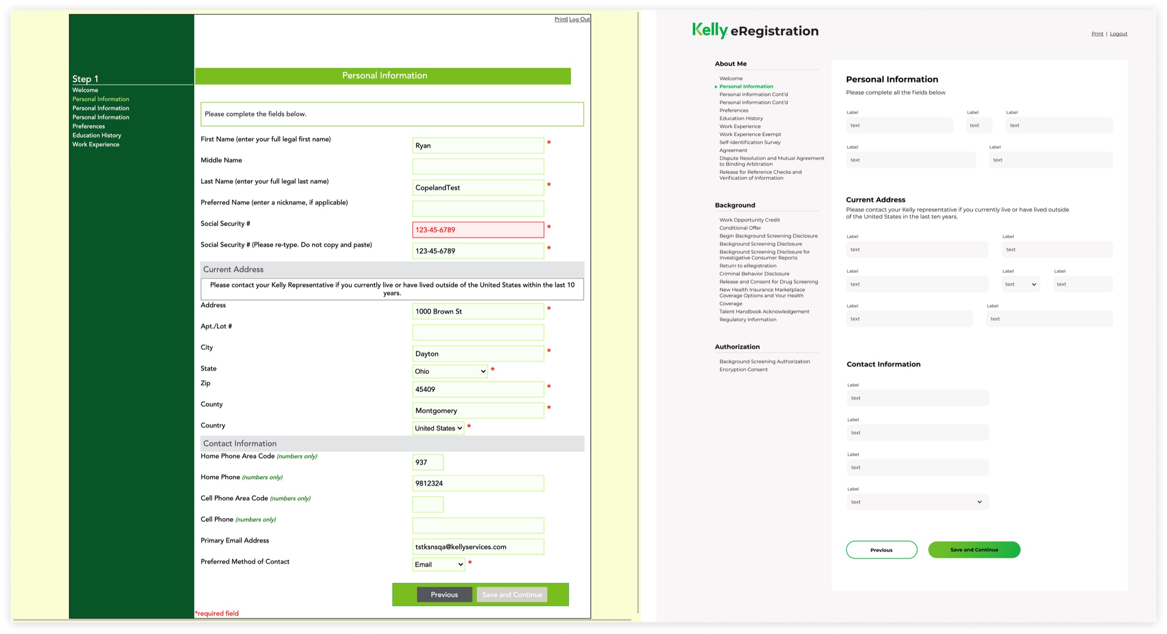 Before and after of the desktop eRegistration form